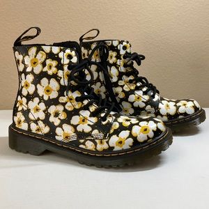 Dr Martens 1460 Boots Leather Black Yellow Floral Youth size 4 Womens size 6